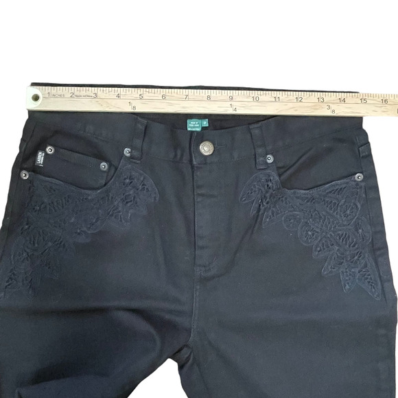 Ralph Lauren Jeans Co Women 8 Petite Y2K Black Mid Rise Flare Bootcut Jeans Lace - Picture 11 of 13